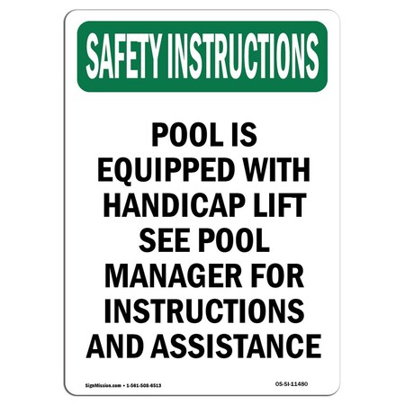 OSHA INSTRUCTIONS, 7" Height, Decal, 7" x 5", Portrait, Pool Is Equipped With Symbol, Made in USA